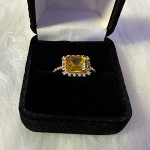 Cubic Zirconia and Citrine Gold Tone Ring